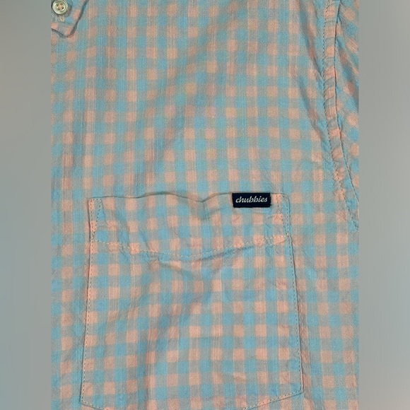 Chubbies Men's X-Large Button Down Short‎ Sleeve Dress Shirt Gingham Blue Pink - Picture 1 of 6